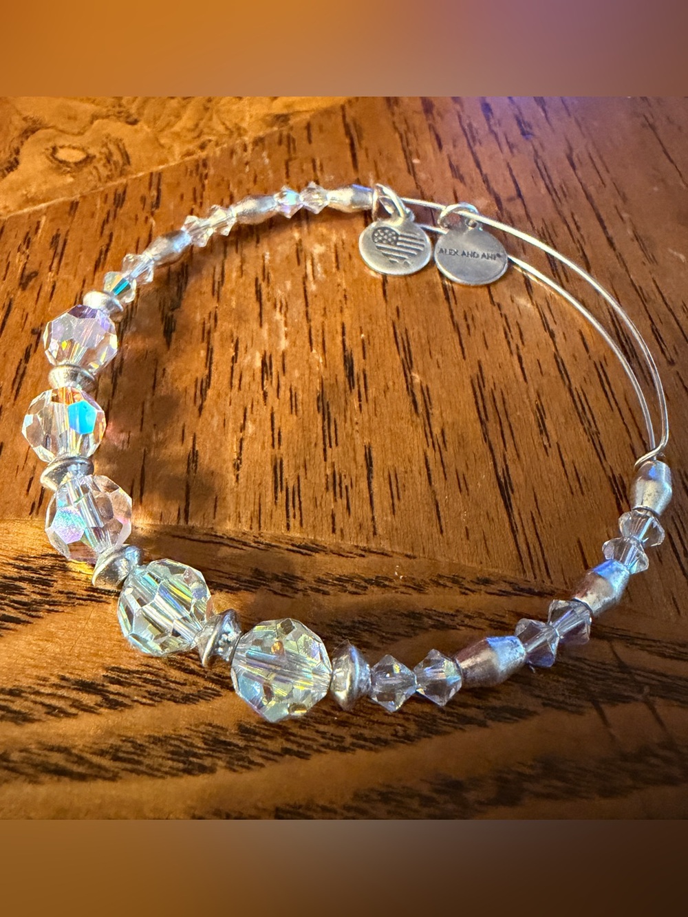 Alex and Ani Iridescent Crystal Bead Bangle - Clear / Rainbow Sheen
